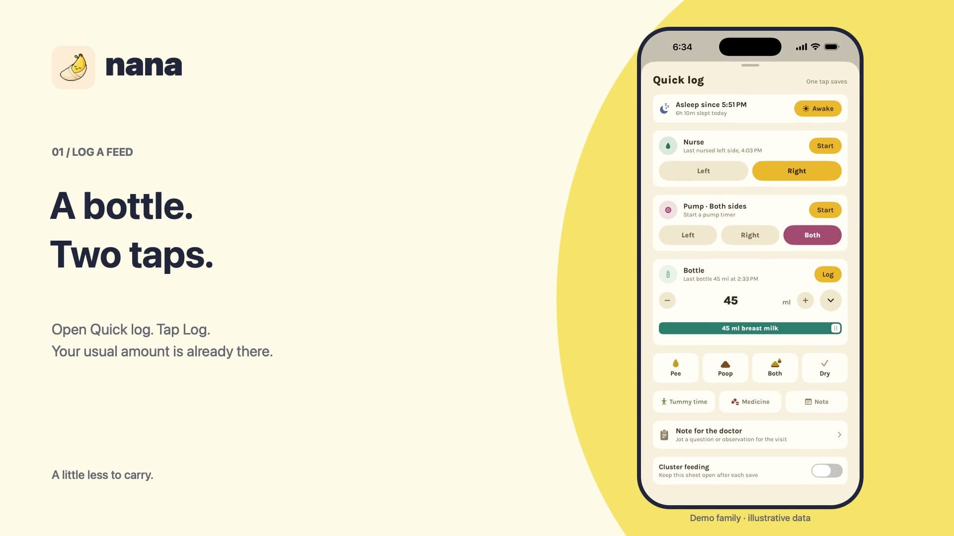 Silent Nana walkthrough showing feeding and sleep controls with on-screen explanations