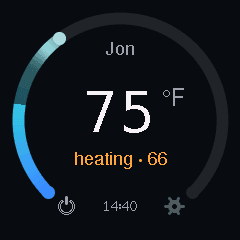 Device framebuffer capture showing the rotary dial changing the temperature